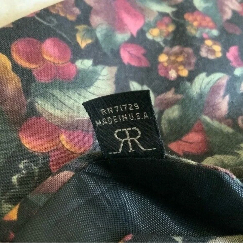 Mens Vintage Rohde Royce Tie Multicolor Floral Fruit Print 100% Cotton Necktie